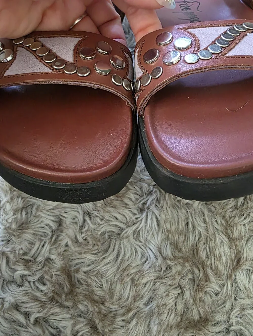Free People Revelry Studded Double Strap Slide Sandals Rust/Lavender Women's 6.5